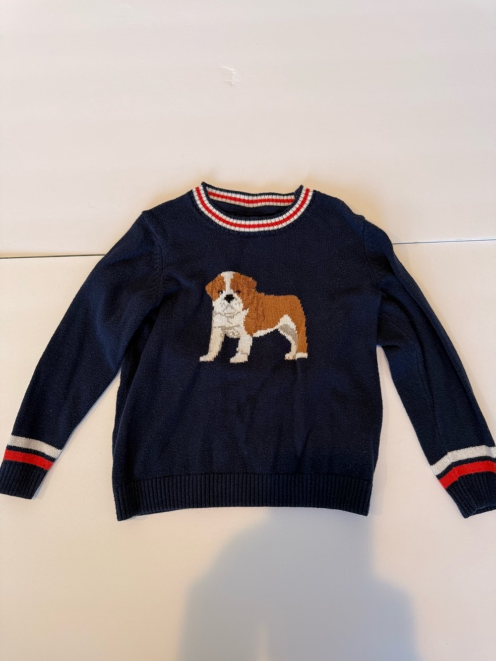 Janie and Jack Boys size 4 Navy Sweater with Brown & White Bulldog